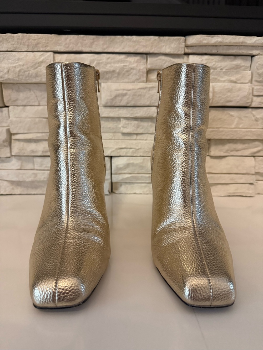 Katy Perry Collections Metallic Gold Square-Toe Ankle Boots